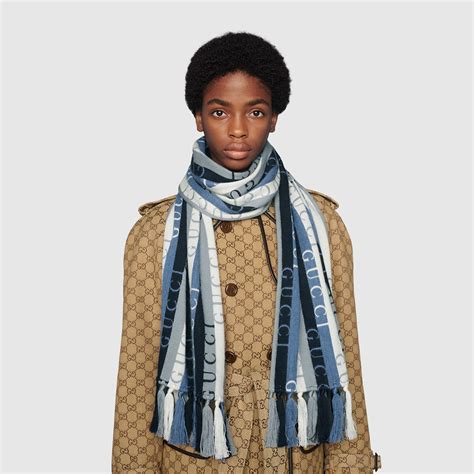 gucci unisex 100 wool striped scarf|Gucci wool scarf women's.